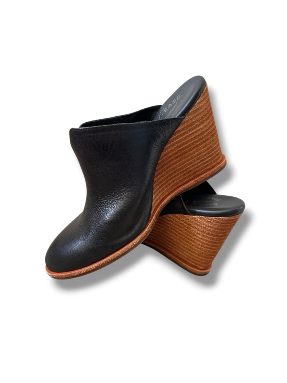 Kork-Ease Black Leather Wedge Mules Size 8M 70s Revival Boho Chic Classic Spring